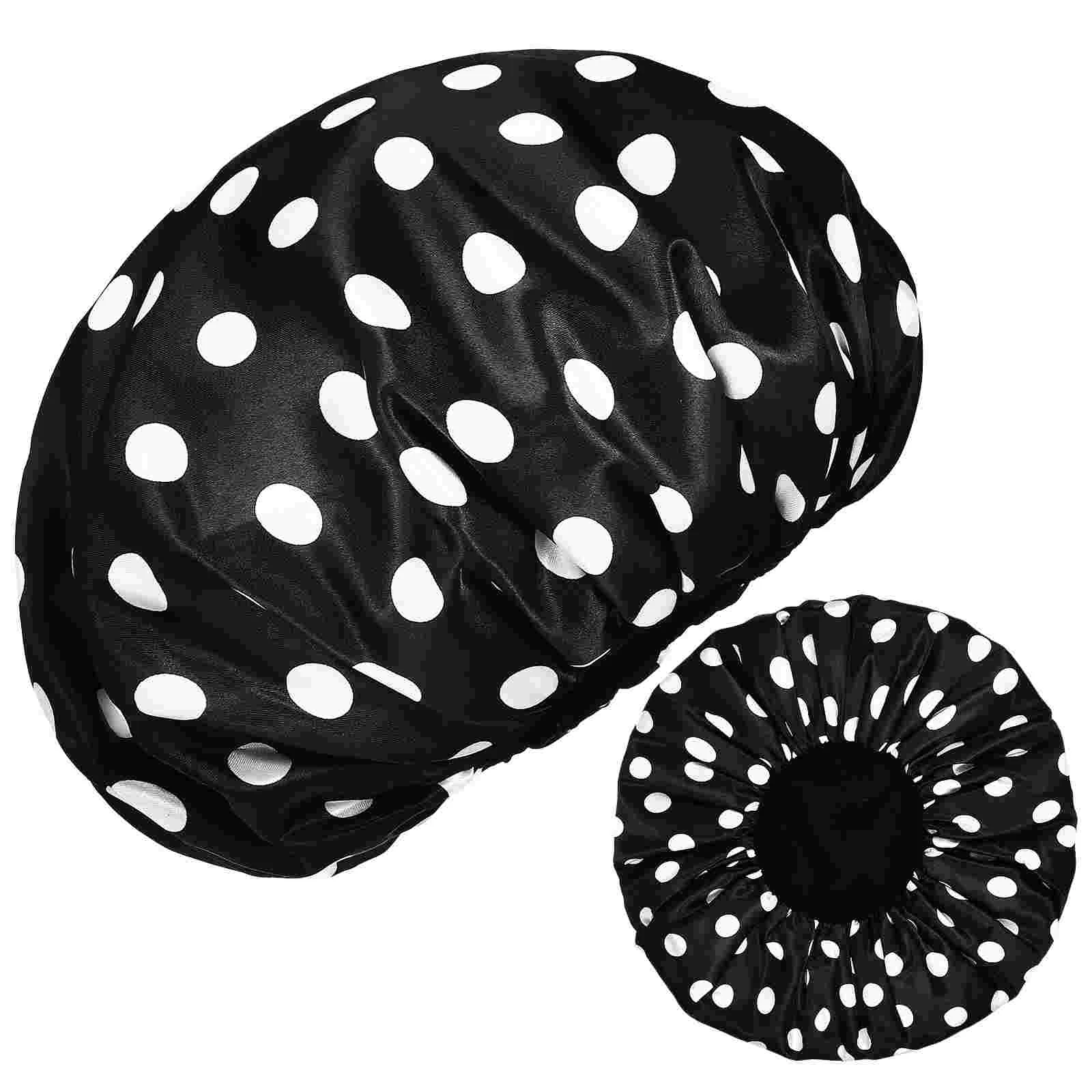 

2 Pcs Shower Caps Salon Caps Long Hair Bath Caps Dots Pattern Lining Microfiber Water Absorption Shower Hats