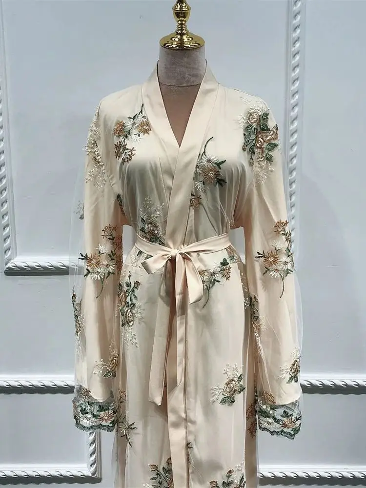 Рамадан Ид открытое кружевное кимоно Абая Дамен Дубай ислам мусульманская