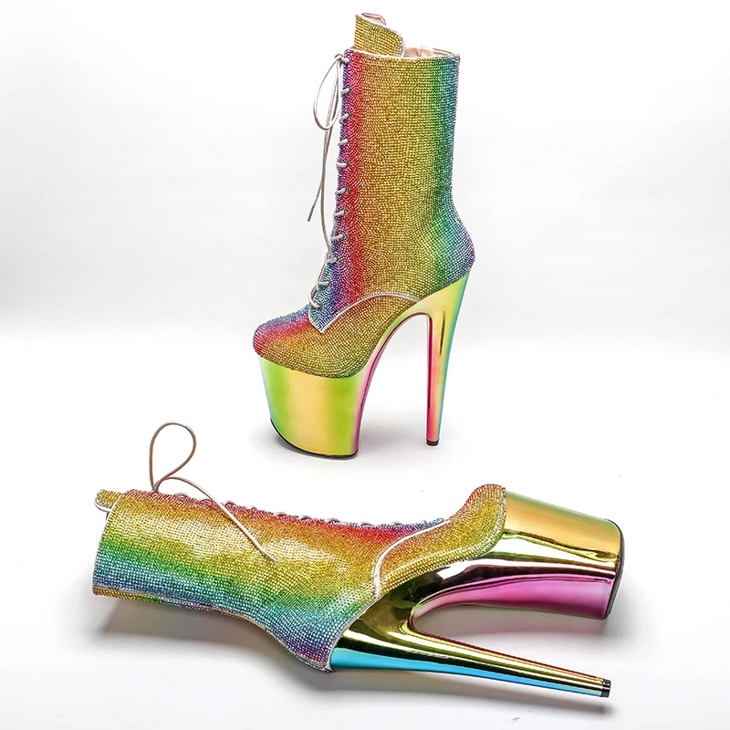 Leecabe 20M/8inch  Colorful rhinestones exotic sexy fashion ahead High Heel platform  Pole Dancing boot
