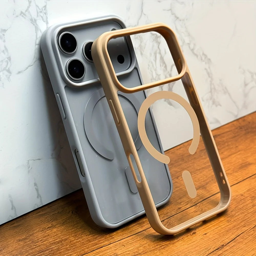 Фото Для iPhone 17 Pro Max 11 16 15, роскошный прозрачный магнитный чехол для беспроводной зарядки, противоударный мягкий бампер, жесткий акриловый прозрачный чехол №2