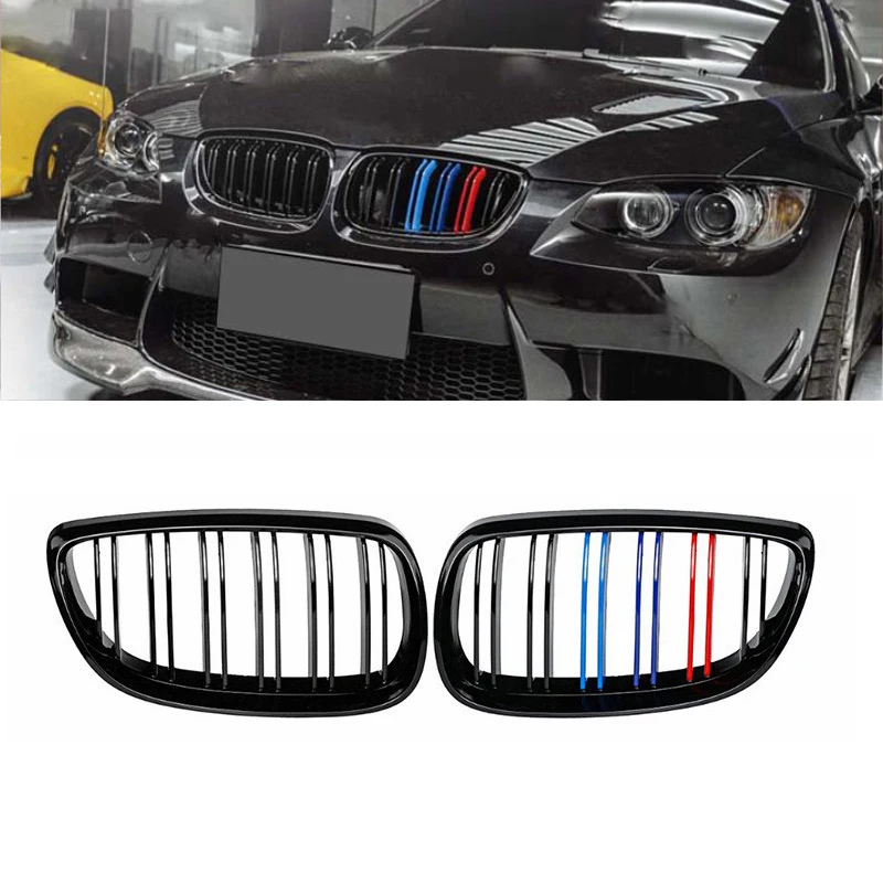 

For BMW 3-Series E92 E93 M3 M Style Car Front Bumper Hood Kidney Grille Racing Grills 2006-2009 Gloss Black Grilles Auto Grill