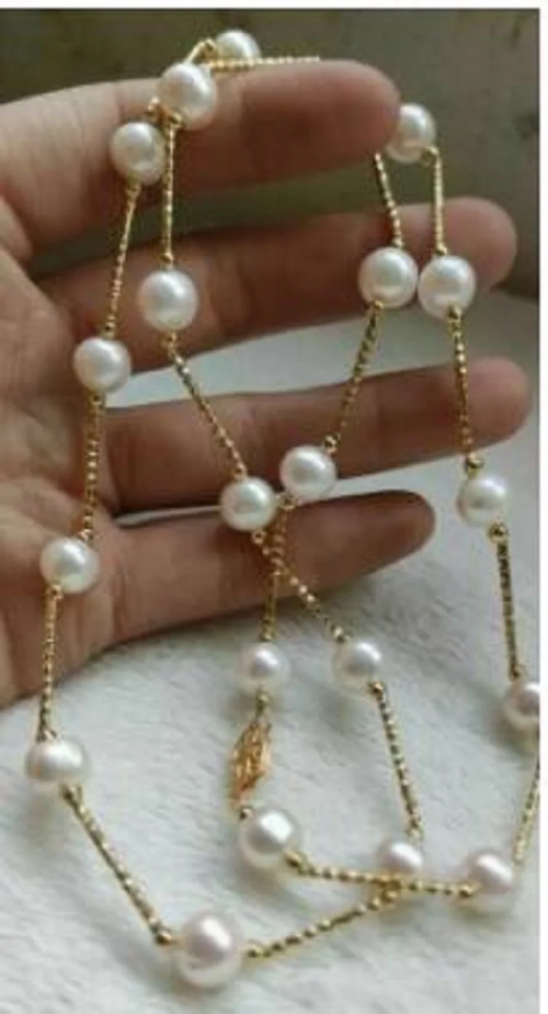 

22 INCH HUGE AAAA ROUND 9-10MM AKOYA WHITE PEARL NECKLACE 14K