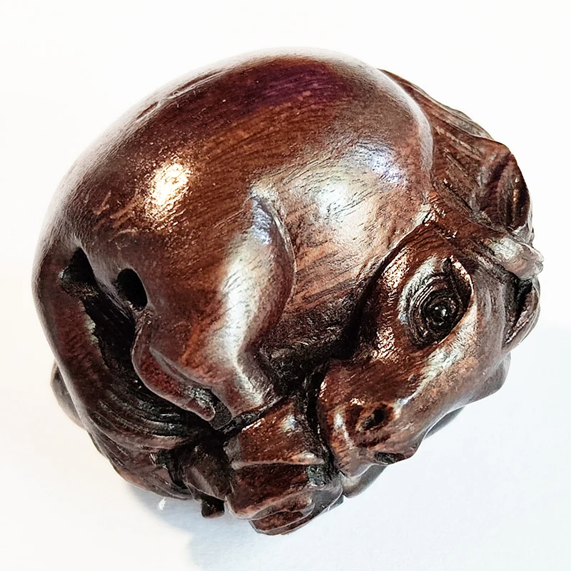 

F079 - 30 Years Old 1.3" Hand Carved Ebony Ironwood Netsuke - Horse Sleeping
