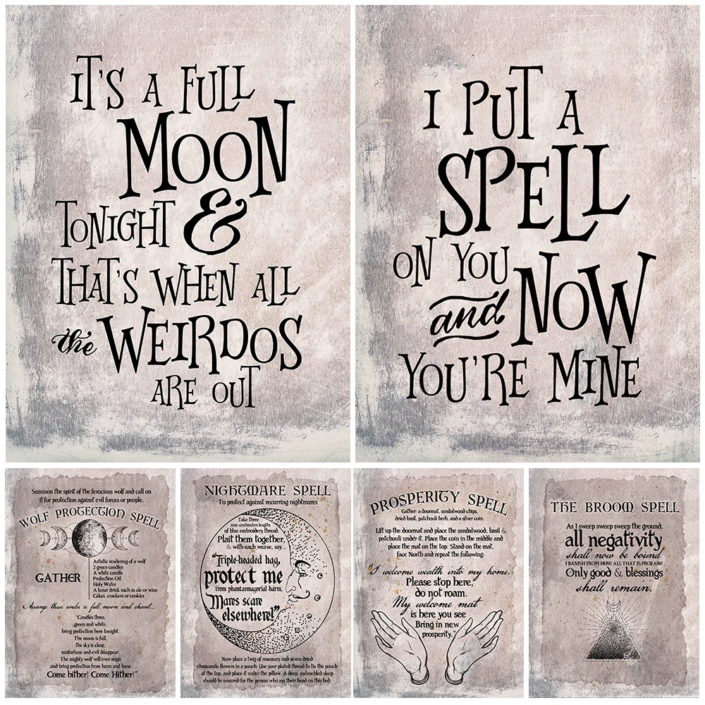 

Magic Spells For Protection Prosperity And Blessings Wall Art Canvas Painting Crazy Witch Movie Quote Signs Poster Print Decor