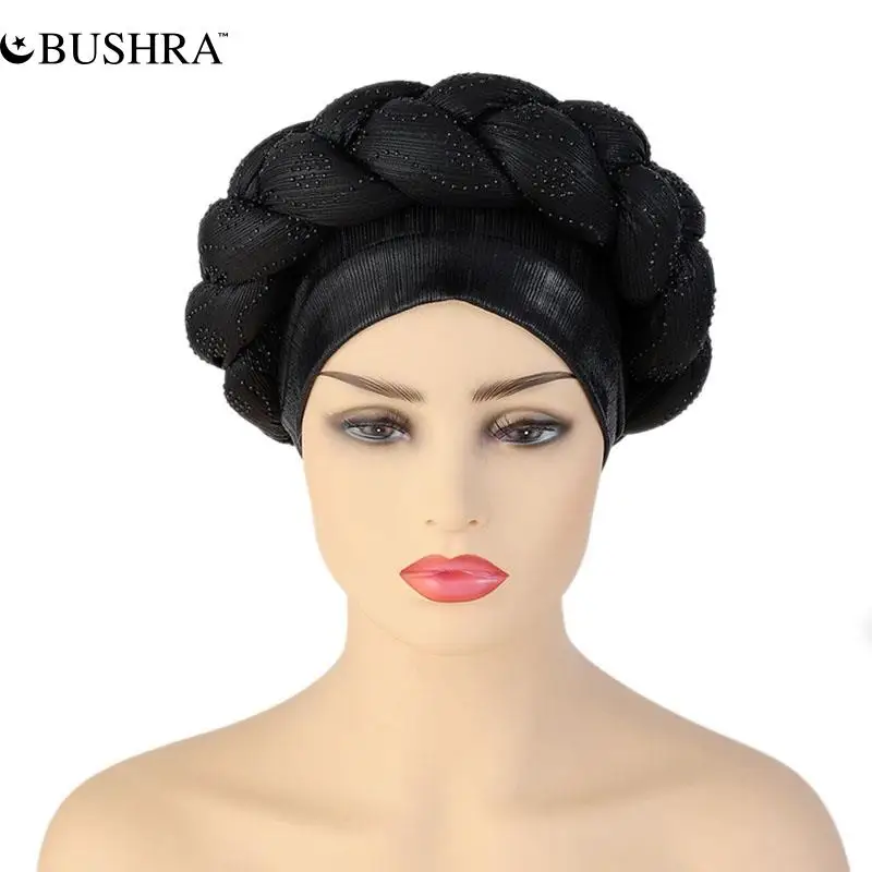 

Африканская шляпа с узором, головной убор, шапки для женщин, предварительно завязанные африканские дизайнерские шляпы, тюрбан, вязаная шапк...