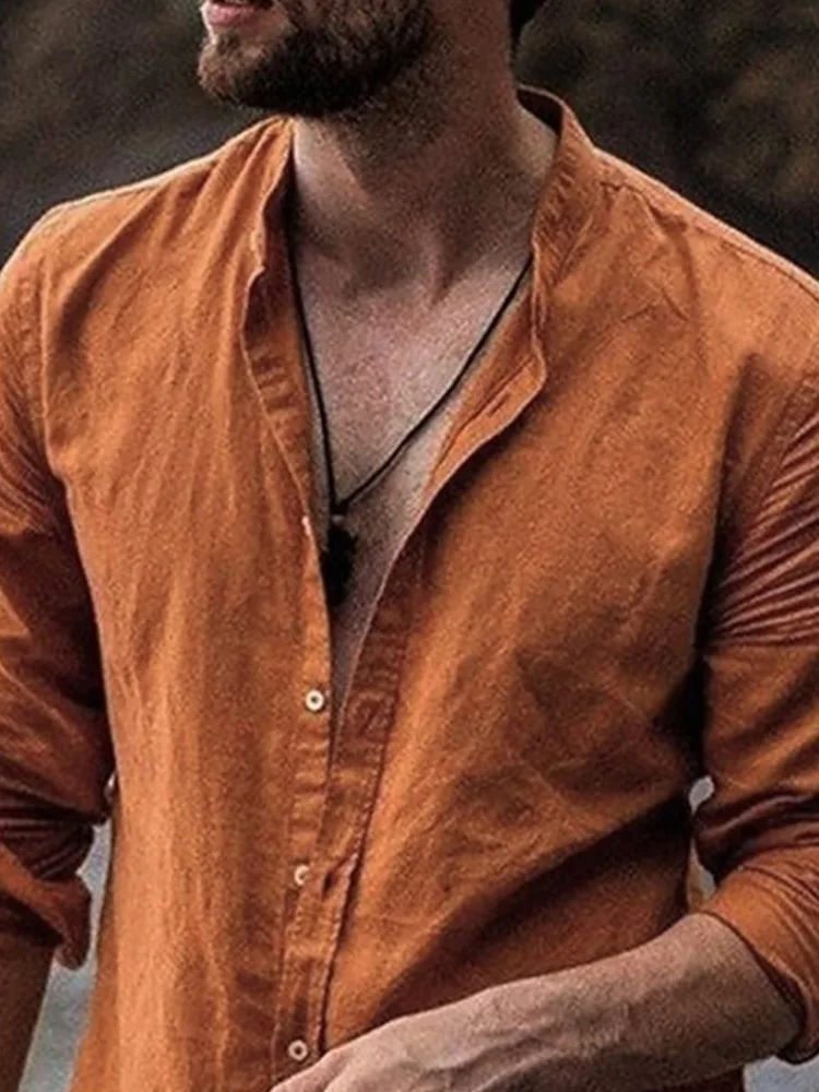 Рубашка мужская однотонная с длинными рукавами винтажный Повседневный