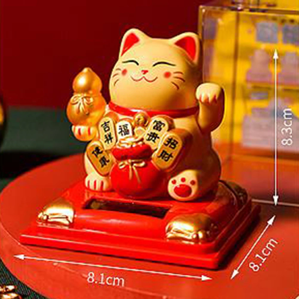Fortunate Cat Lucky Cat 3.15 Inches 8.3*8.1*8.1cm Bonsai Decoration Car Decor Plastic Solar Waving Beckoning Cat