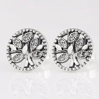 authentic 925 sterling silver sparkling tree of love with crystal stud earrings for women wedding gift pandora jewelry