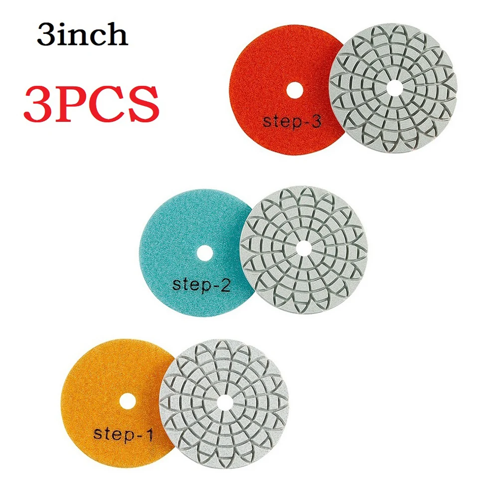 

3pcs 3inch Diamond Polishing Pad Dry/Wet Sanding Disc Grinding Wheel For Granite Stone Concrete Marble Grinding Polishing Pad