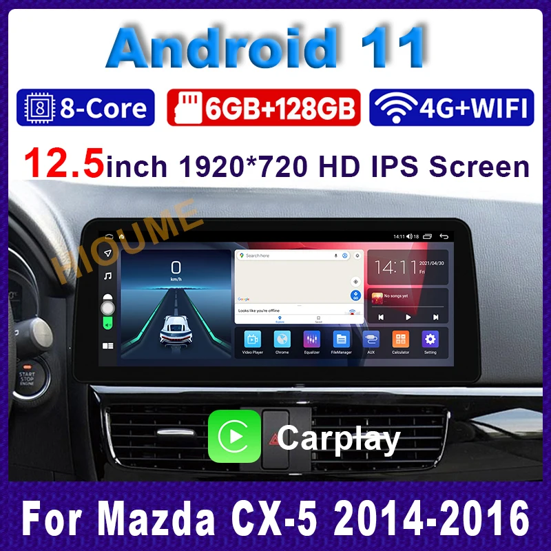 

12.5" Android 11 Car Multimedia Player Radio GPS Navigation for Mazda CX-5 2014 2015 2016 Stereo CarPlay WiFi 4G BT Touch Screen