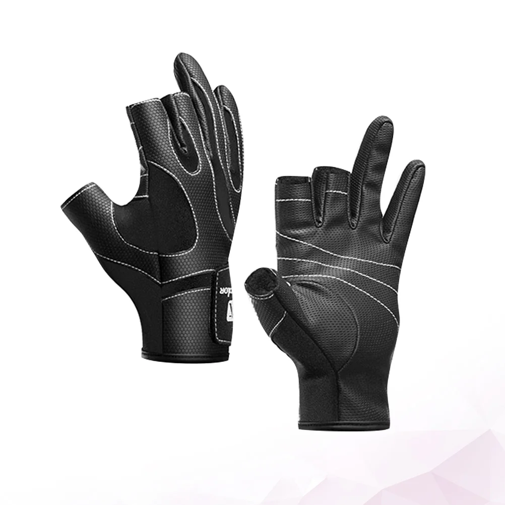 Купи 1 Pair Outdoor Exposed Three-finger Fishing Gloves Anti-slip Cycling Gloves Fishing Tool (Black, Size M) за 442 рублей в магазине AliExpress