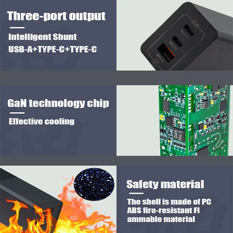 Зарядное устройство DteeDck складное с USB-портами 65 Вт