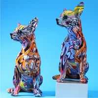 creative color chihuahua dog statue decoration sculpture modern living room home entrance office furnishing resin craft gift