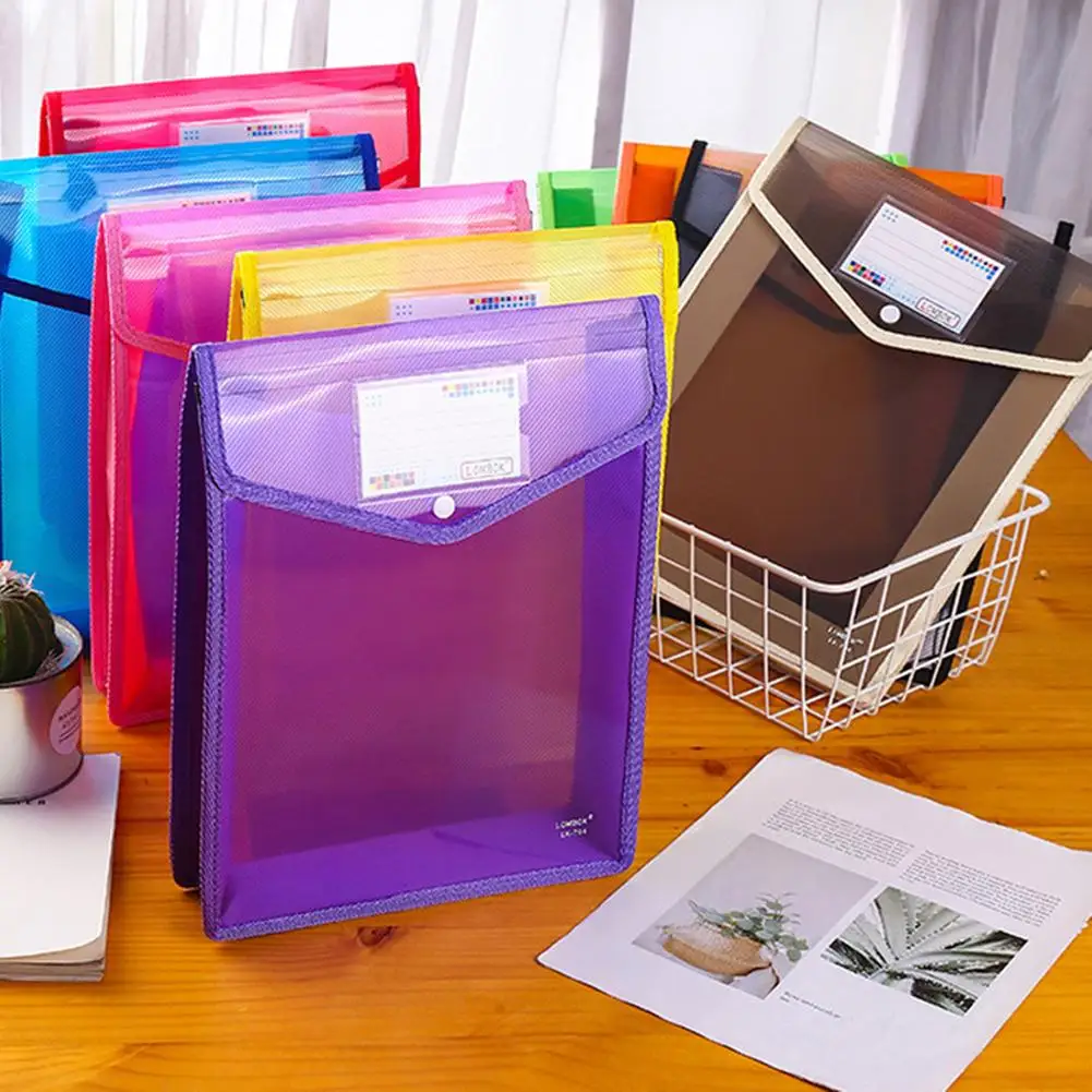 

10pcs A5 Plastic Document File Folder Waterproof Transparent Colorful Envelopes File Pouch With Snap Closure (color Random)