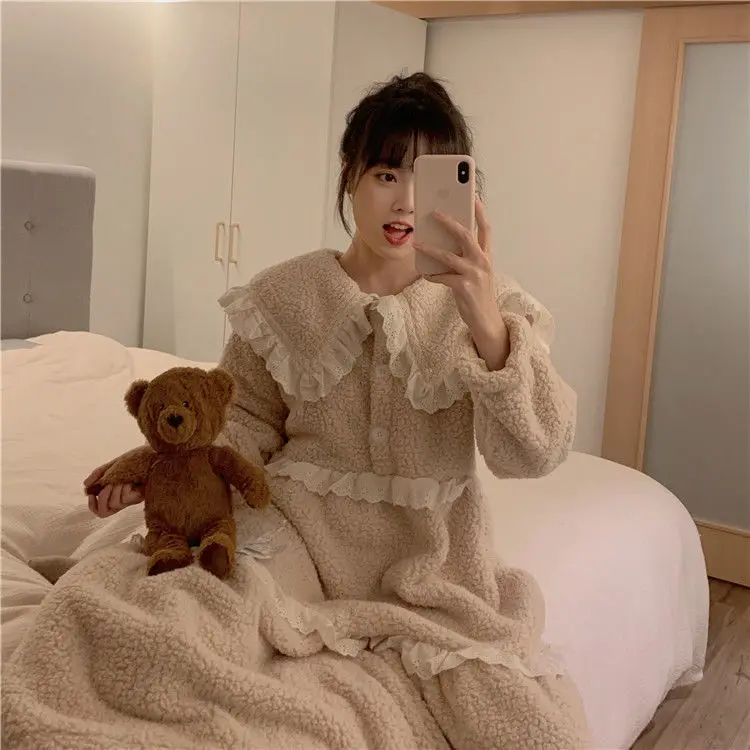 

Loose, Simple, Fashionable, Trendy Pajamas, New Thick, Warm, Homewear, Pajamas, Pure Color, Casual Pajamas, for Fall and Winter