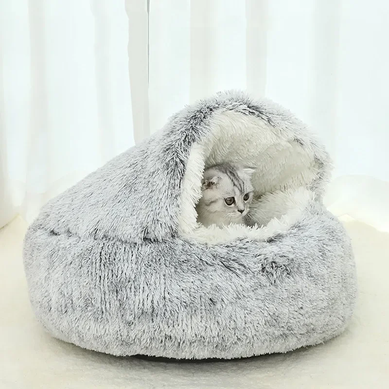 

Зимняя длинная плюшевая кровать для кошек, круглая подушка для кошек, домашняя теплая корзина для кошек, спальный мешок для кошек, гнездо дл...