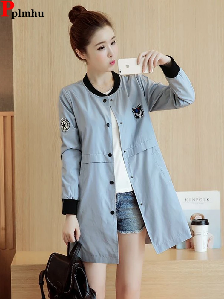 

Casual Baseball Trench Coat Spring Women Korean Windbreaker Jackets Thin Loose Gabardina Abrigos Mid-length Student Casaco New