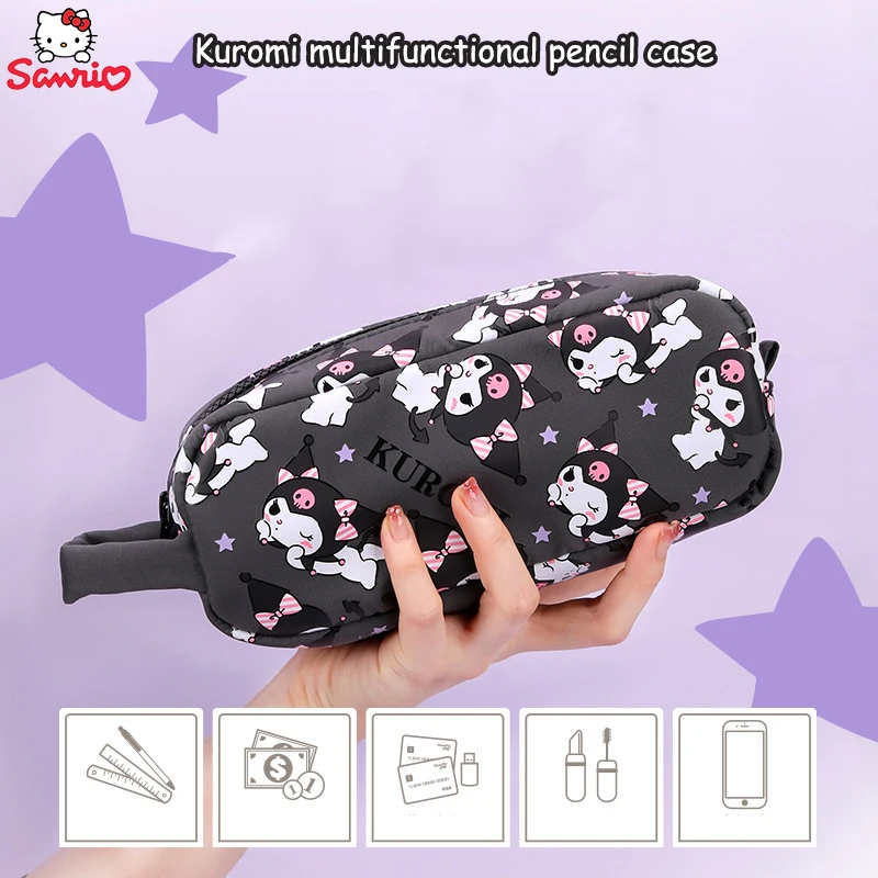 

Kawaii Sanrio Kuromi Pencil Case Student Creativity High Capacity Stationery Box Storage Bag Portable Coin Purse Cosmetic Bag