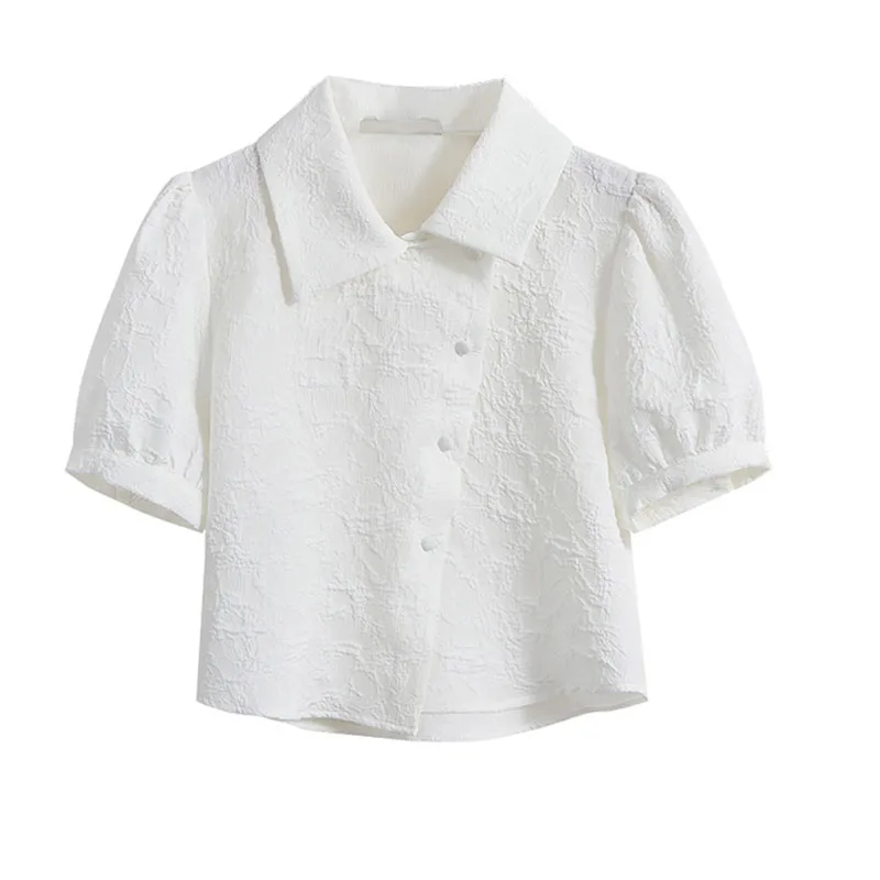 

White Short Sleeved Shirt Women's Summer 2022 New Niche Design Shirt Slim Blouse