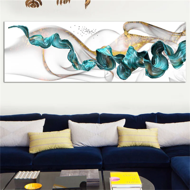 Зеленая абстрактная Геометрическая Настенная картина Дрифт роскошная линия