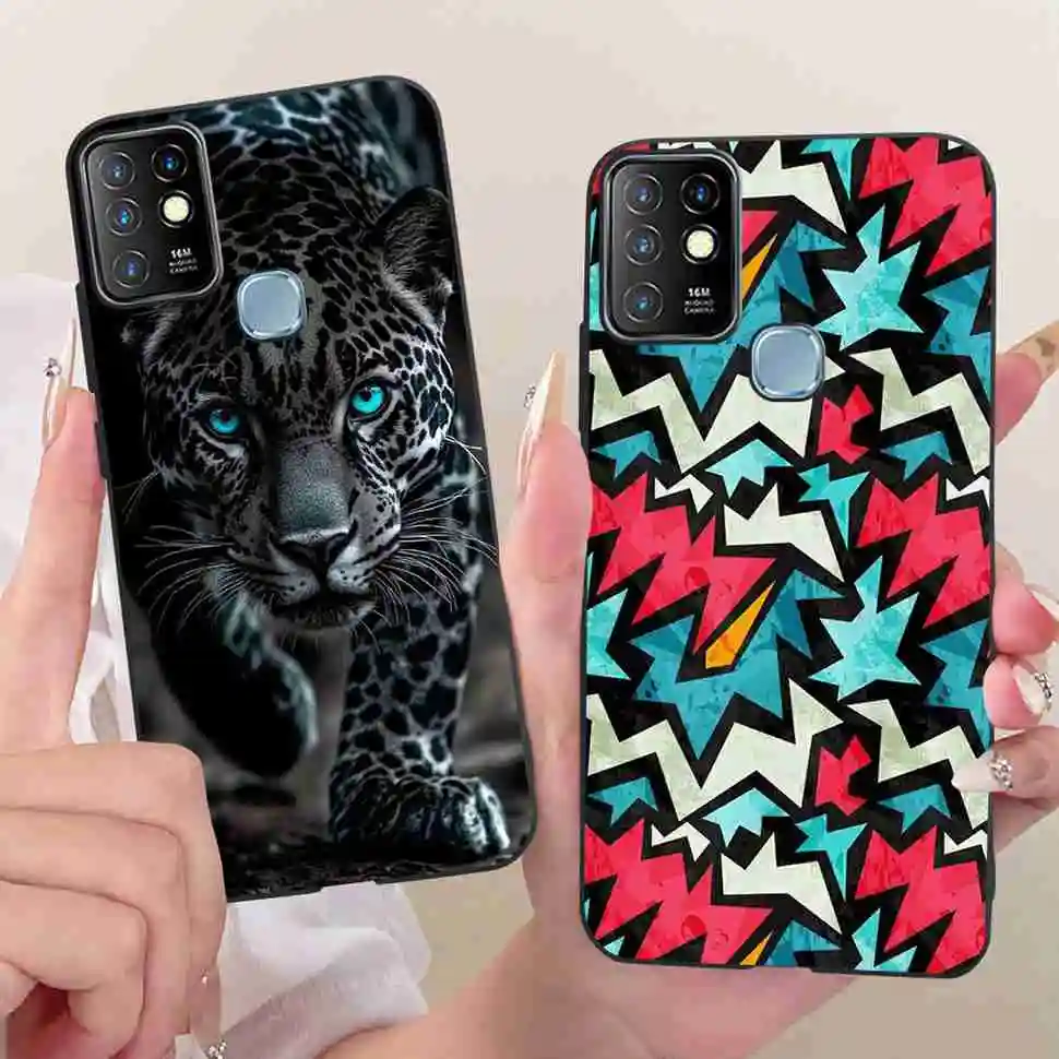 Фото Чехол для Infinix Hot 10 X682B с ярким принтом милого котика, силиконовый TPU, черный чехол для Infinix HOT10 X682C 6.78