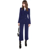 womens striped double breasted suit trousers set for wedding slim fit bridal blazer ladies evening dress formal 2 pieces