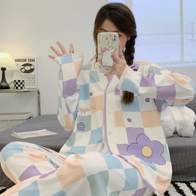 2023 New Arrival Long Sleeve Pajama Sets for Women V-neck Lovely and Fashionable night wears Home Outfit Women pajama Two-piece