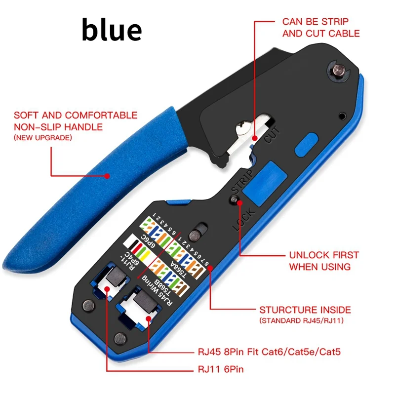

Rj45 Tool Network Crimper Cable Stripping Plier Stripper for Rj45 Cat6 Cat5E Cat5 Rj11 Rj12 Connector