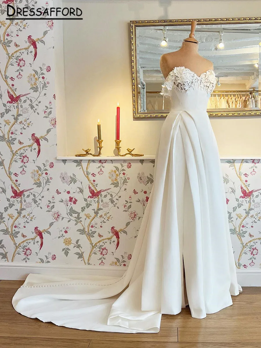 

2023 Robe Mariee Sleeveless Off Shoulder Wedding Dress Lace Applique Backless Bridal Gown robe de soirée de mariage Elegant