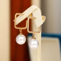 simple geometric imitation pearl earrings personality versatile long earrings fashion face thin earrings female