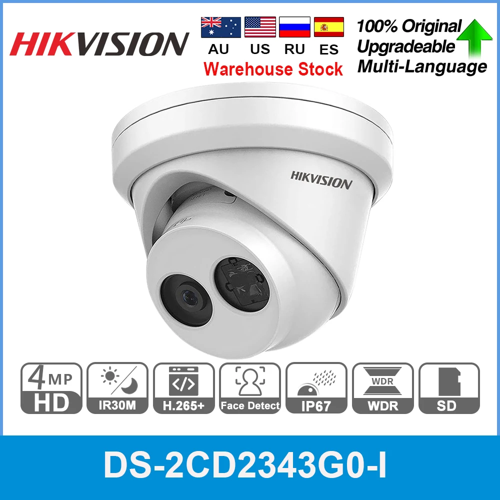 

Hikvision IP Camera 4MP DS-2CD2343G0-I IR30m Fixed Turret Network Camera Security H.265+ Mini Dome SD Card Slot Face Detect IP67