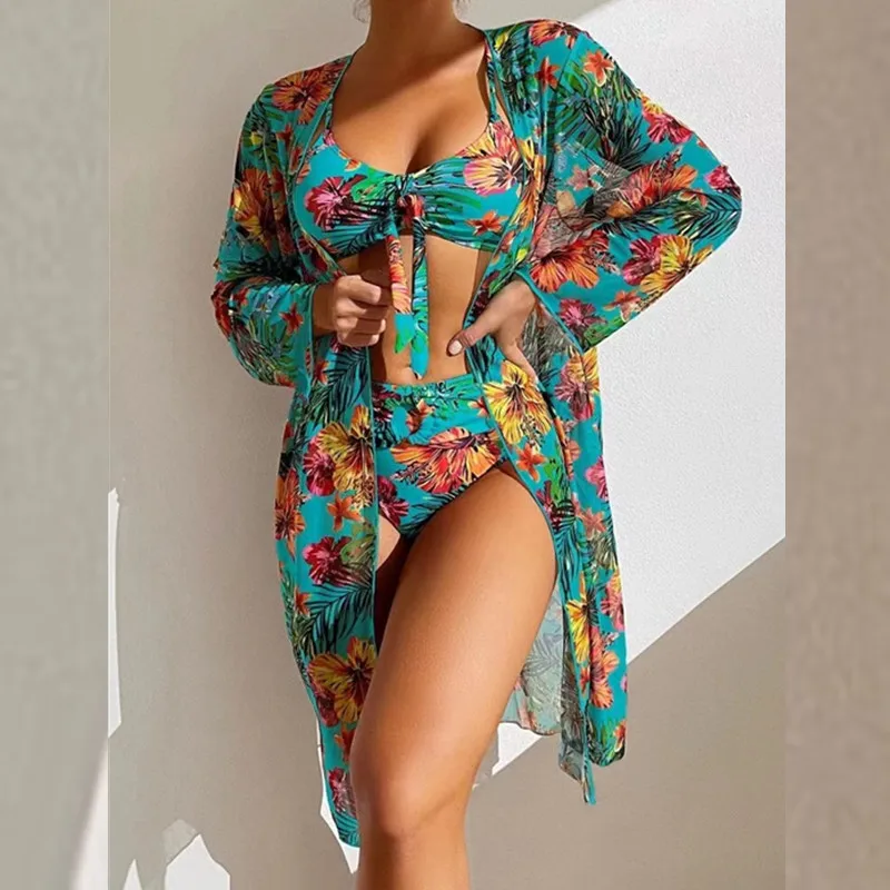 

2023 New Bikini Swimsuit Three-piece Mesh Digital Printing Beachwear Printed Swimsuit Sexy Swimwear Brazilian Bikini Beachwear