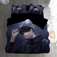 black and white bedding set anime jujutsu kaisen duvet cover and pillowcase queen king bed clothes for child adult home textile