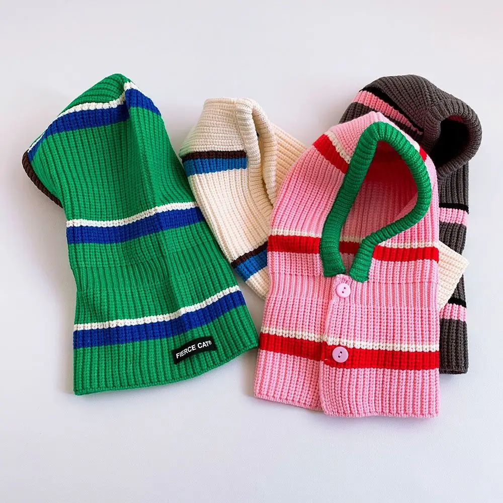 

Children Bump Color Stripe Pull Hair Hat Korean Western Style Baby Hair Hat Scarf Two Sets of Students Wind Warm Hat