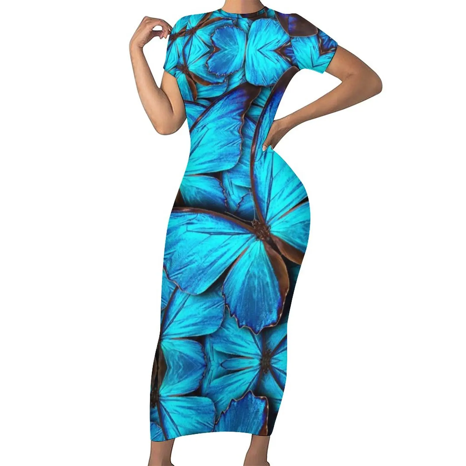 

Wings of A Butterfly Dress Short Sleeve Blue Animal Streetwear Maxi Dresses Sexy Bodycon Dress Woman Design Big Size Vestido