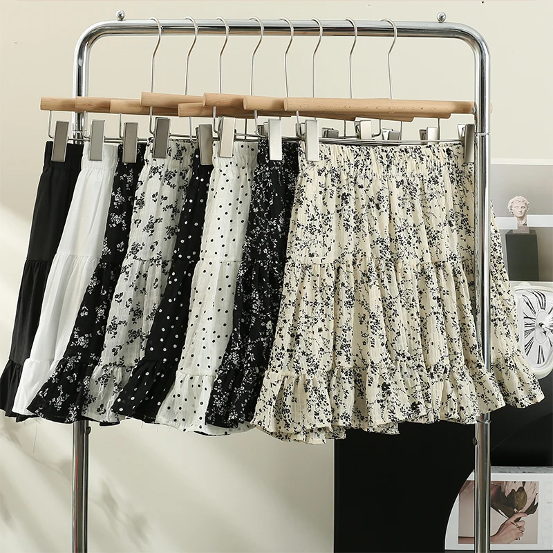 

Chic Print Pleated Short Skirt High Waist Elegant Korean Fashion A-line Short Skirt Sweet Summer Clothing