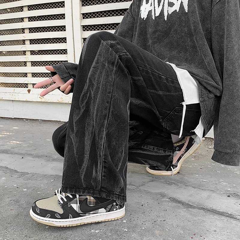 DEEPTOWN Vintage Straight Jeans Men Loose Casual Denim Pants Wide leg Trousers Male Streetwear Hip Hop Fashion Retro Spring