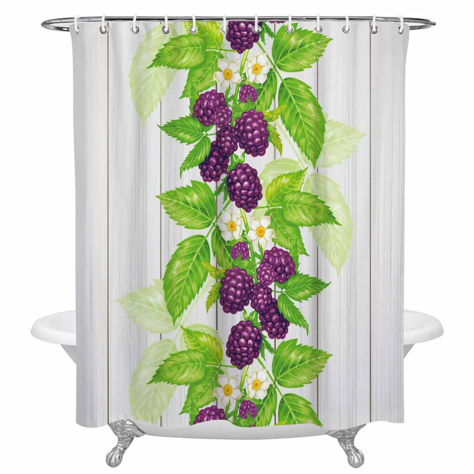 

Spring Plant Fruit Blueberry Wood Grain Shower Curtain for Bathroom Waterproof Polyester Fabric Bath Curtain Home Bathroom Decor