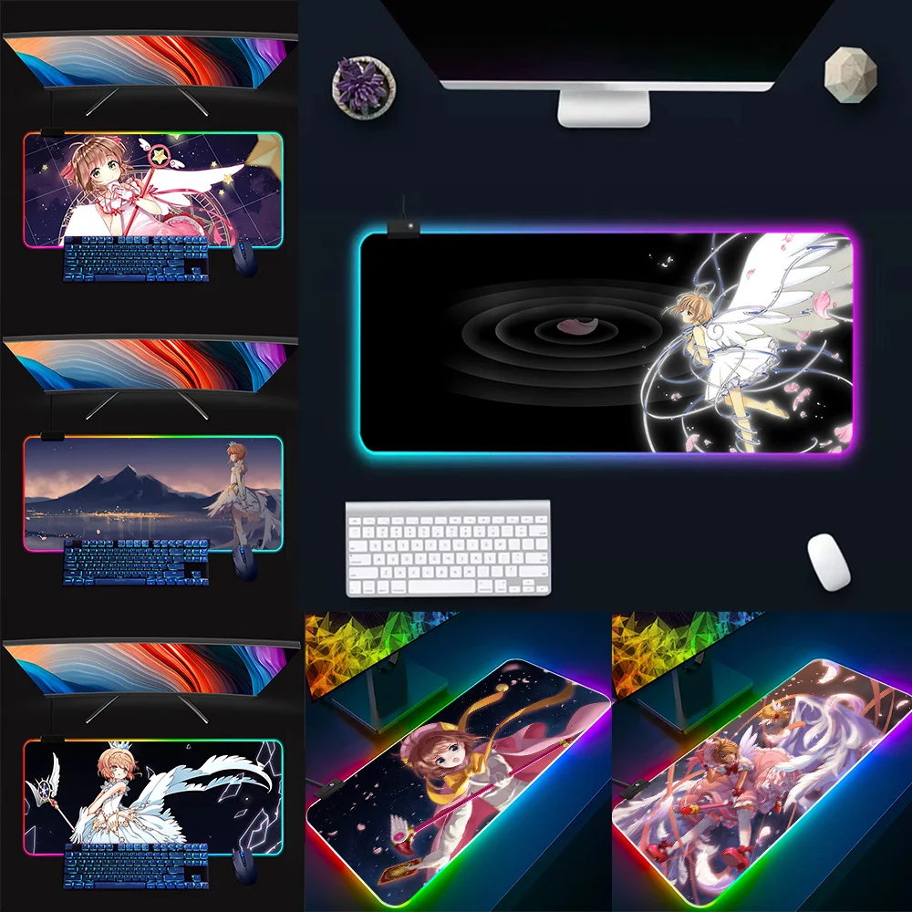 C-Cardcaptor Sakura RGB Pc игровой коврик для клавиатуры и мыши светящиеся коврики резиновый