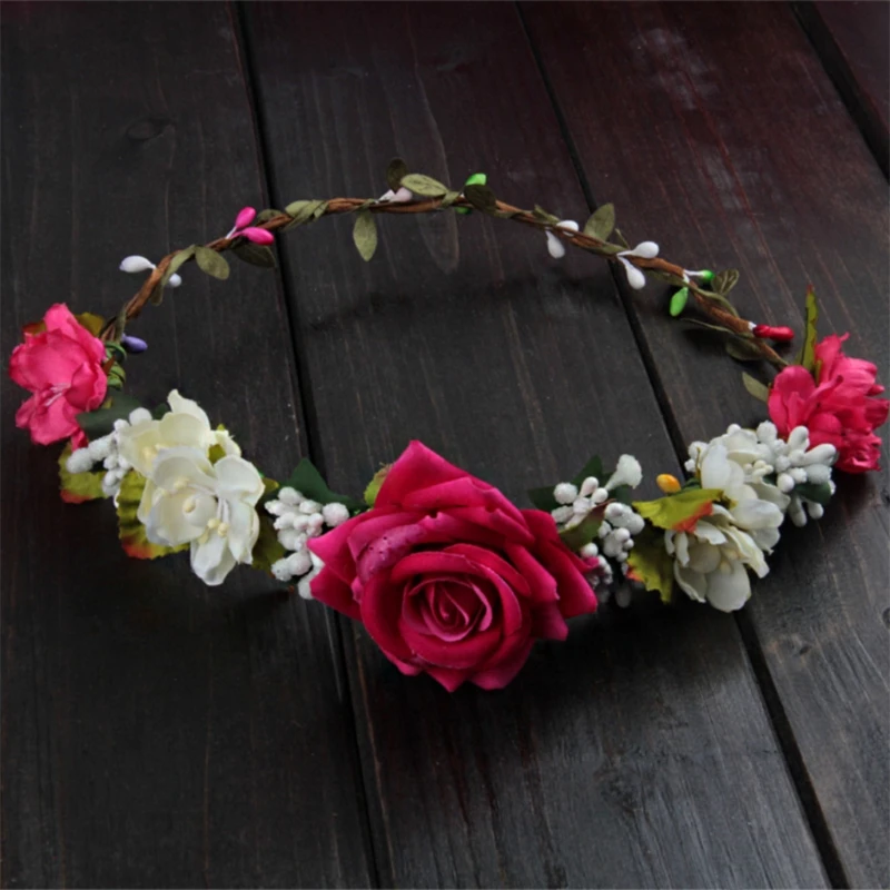 

Flower Hair Garland Crown Headband Fashion Women Floral Rose Wreath Hairband Ins Dropshipping