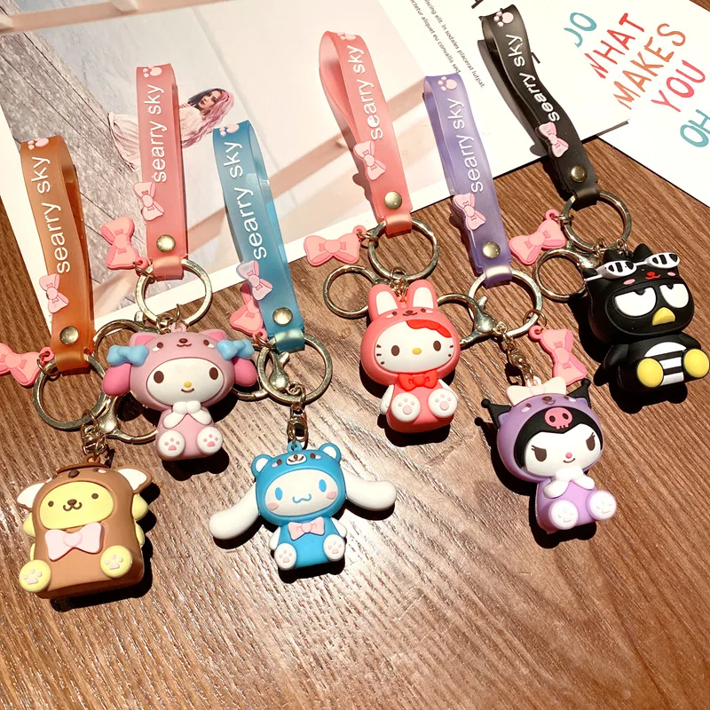 

Cartoon Anime Kuromi Cinnamoroll Action Figures Keychains Key Chain Key Ring Kawaii Silicone Handbag Car Pendants Toys Gifts