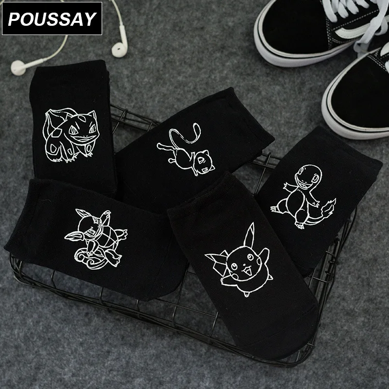 Новые хлопковые носки с аниме персонажами Покемон Пикачу спортивные в японском и