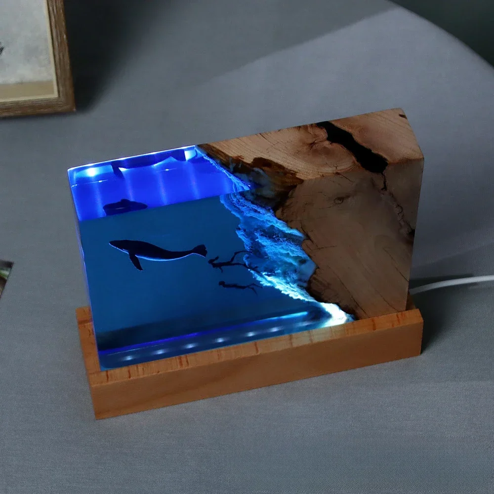 Океан микропейзаж эпоксидная смола ночник из массива дерева настольный орнамент