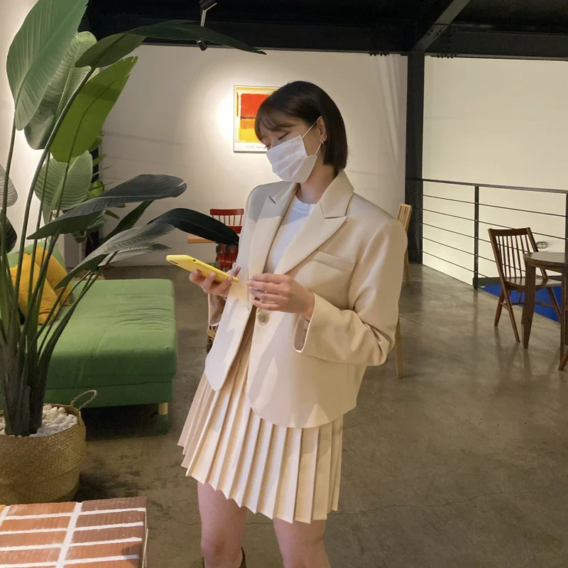 2023 Spring Fashion Women's Skirts Elegant Single Button Blazer and High Waist Mini Pleated Skirt Ladies Elegant Blazer Suit