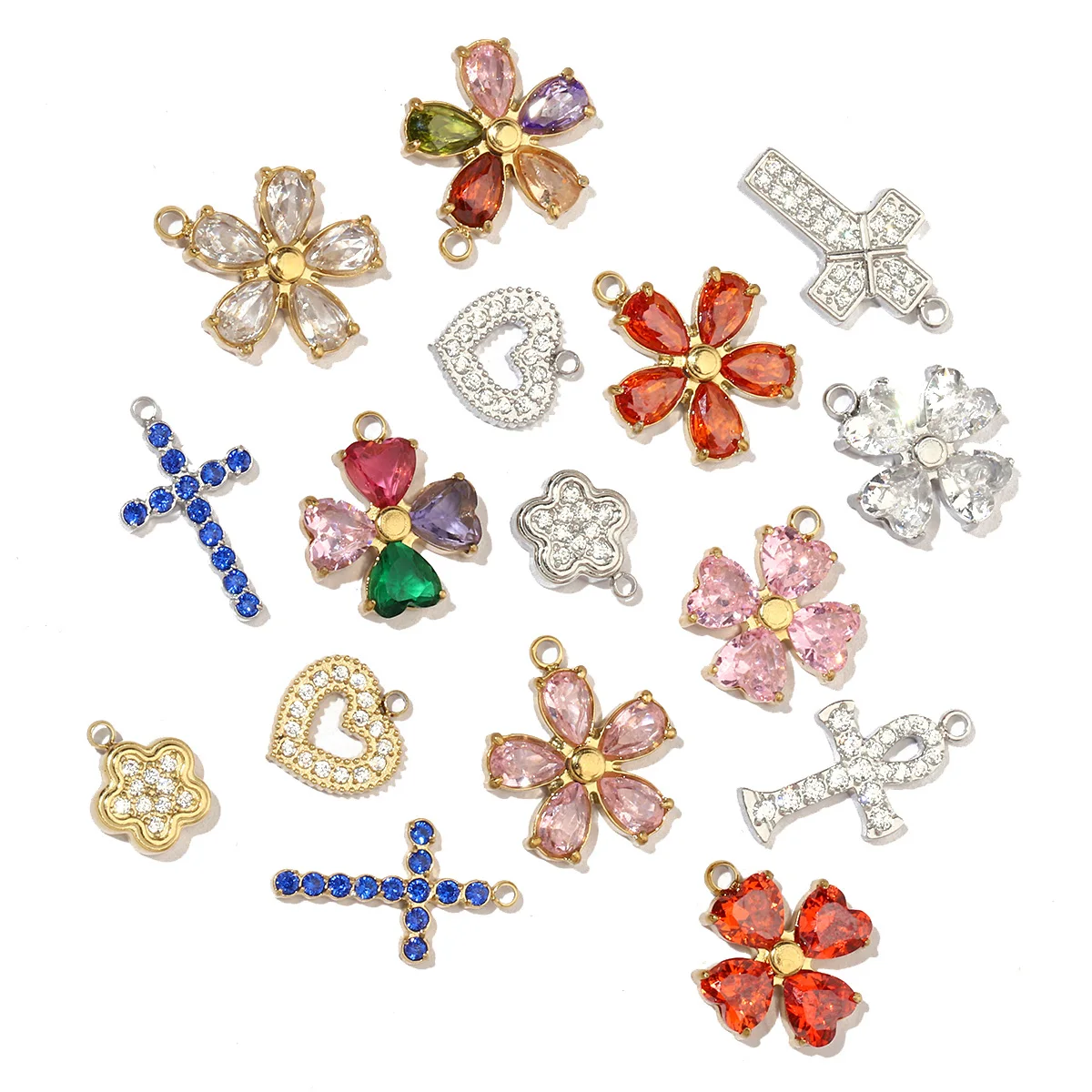 3 шт./лот кубический циркон сердце клевер нержавеющая сталь подвески сделай сам