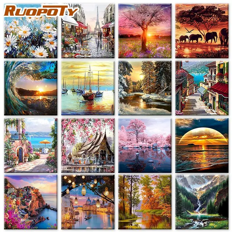 

RUOPOTY Diy Artwork 40*50cm Oil Painting Landscape Series Acrylic Paint on Canvas Colored By Numbers For Adults Unique Home Gift