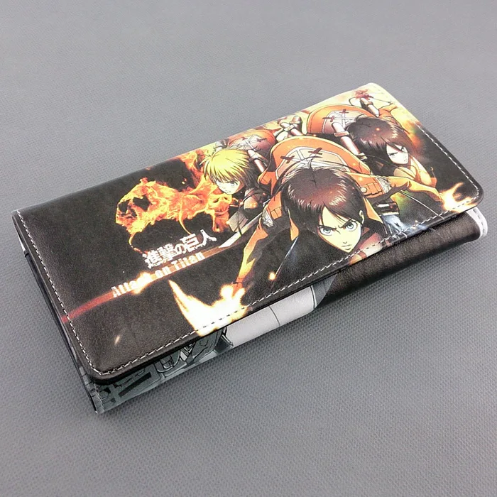 Long style PU wallet with colorful printing of Anime Attack on titan Eren/Mikasa