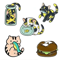 cat eat fish brooch cute cartoon kitten brooch student backpack cat goldfish brooch lapel pin