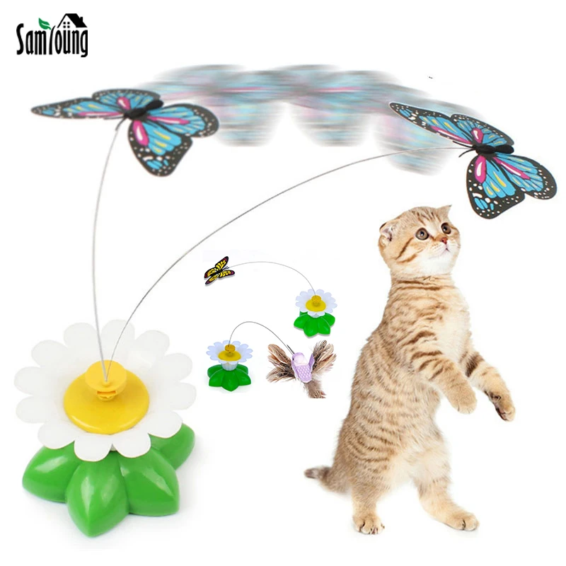 Электрическая вращающаяся игрушка для кошек красочная птица-бабочка забавное