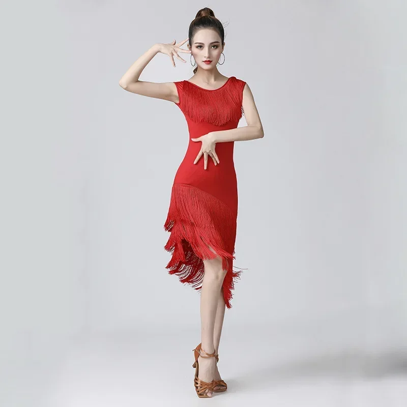 Женское платье без рукавов с кисточками для латинских танцев женский костюм